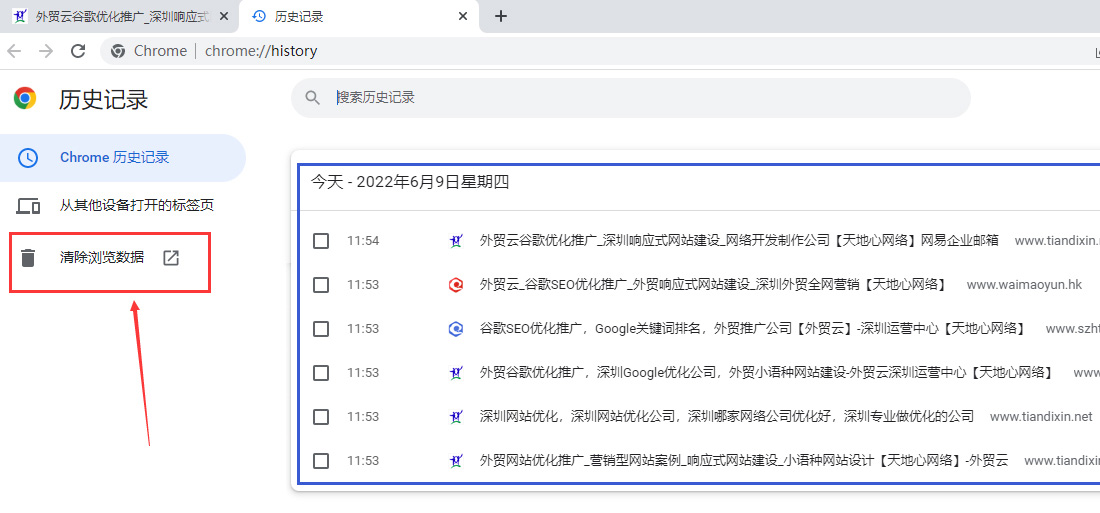 天地心網(wǎng)絡(luò)刪除谷歌瀏覽器刪除歷史記錄